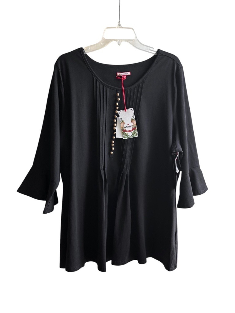NWT Joe Browns Black Cotton Tunic Dress Top with Brass Buttons